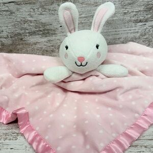 Cloud Island Pink White Polka Dots Lovey Satin Trim Large Blanket Plush Bunny